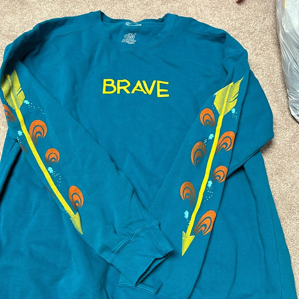 BRAVE Teal Crewneck Sweatshirt with Arrow Sleeve Graphics